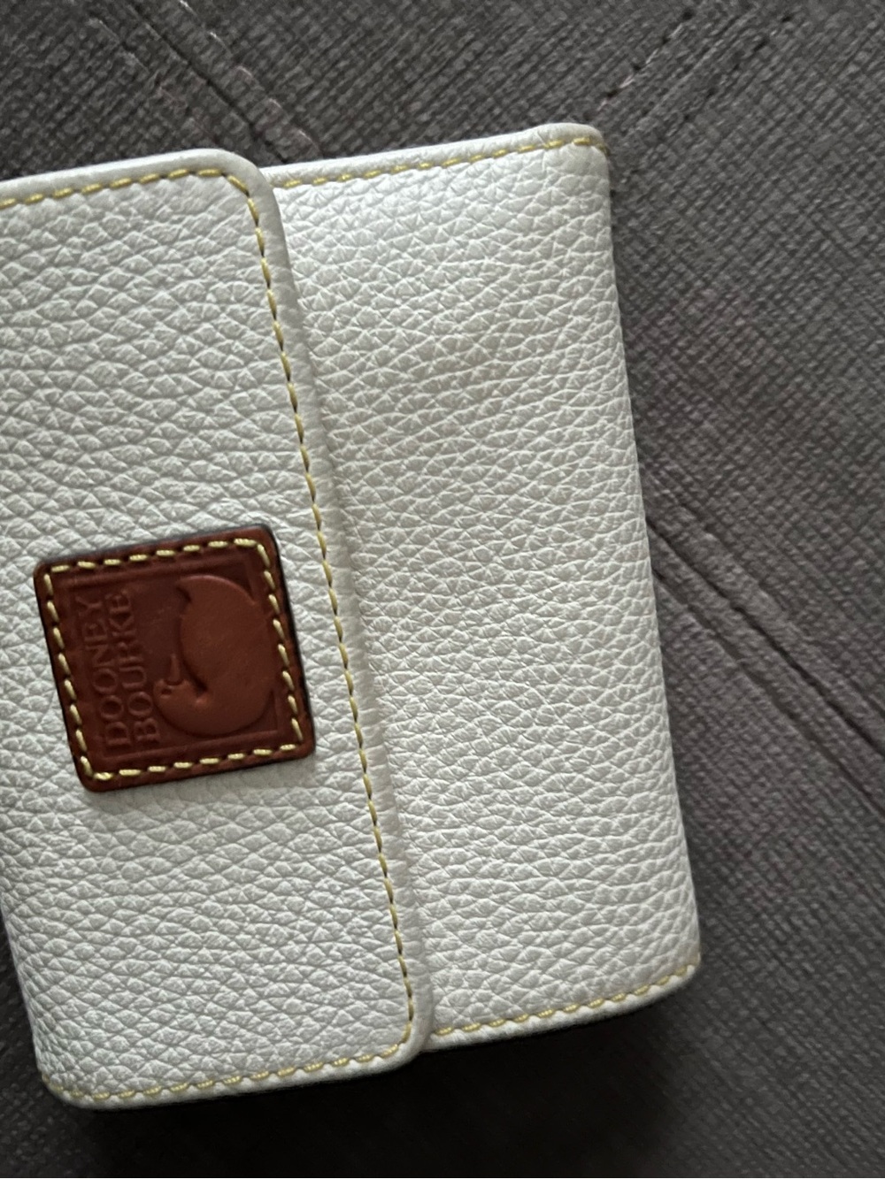 Dooney & Bourke White Pebbled Leather Trifold Wallet with Brown Logo Patch - Picture 3 of 4